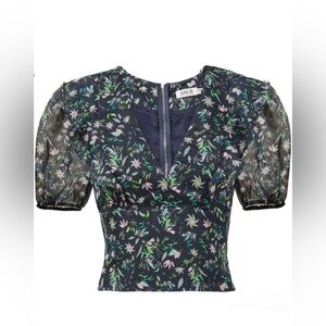 AMUR Ruffle Printed Crop Top in Blue Floral Size S